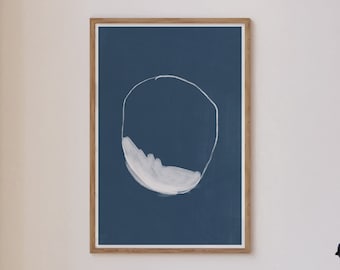 Abstract Blue White Line Printable Art, Organic Circle Gallery Wall Decor, Wabi Sabi Minimalist Art, Scandinavian Poster, ABSTRACT/903