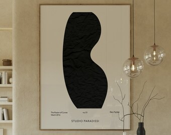 Minimalist Black and White Curves Art Print: Extra Large Monochrome Decor (Digital Download)