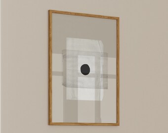 Japandi Geometric Art Print: Beige Black Scandinavian Decor (Digital Download)