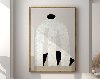 Gicleeprint met abstracte lijntekeningen: beige en grijs Scandinavisch decor