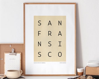 SAN FRANSISCO Printable Poster, Minimalist City Poster, Modern Travel Poster, USA Typography City Art, Travel Gift, Minimalist Wall Decor