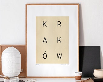 KRAKÓW Printable Poster, Minimalist City Poster, Modern Travel Poster, Poland Typography City Art, Travel Gift, Minimalist Wall Decor