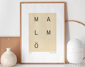 MALMÖ Printable Poster, Minimalist City Poster, Modern Travel Poster, Sweden Typography City Art, Travel Gift, Minimalist Wall Decor