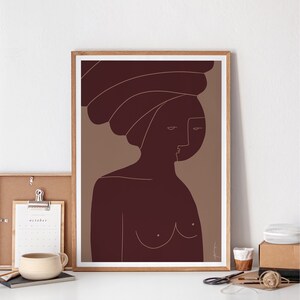 Abstract Woman Printable Art, Terra Cotta Drawing, Modern Wall Decor, Minimalist Scandinavian Poster, Female Line Art, WOMAN WITH TURBAN/2