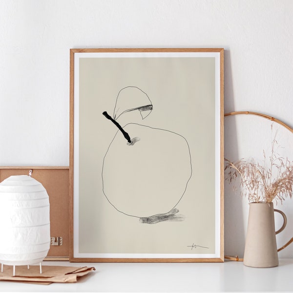 Modern Fruit Printable Art, Pear Line Art, Minimalist Kitchen Wall Decor, Abstract Fruit Sketch, Downloadable Housewarming Gift, PEAR/01