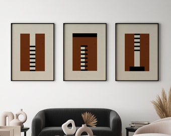 Minimalist Geometric Set Of 3 Printable Art, Terra Cotta Wall Art Instant Download, Bauhaus Print, Living Room Decor