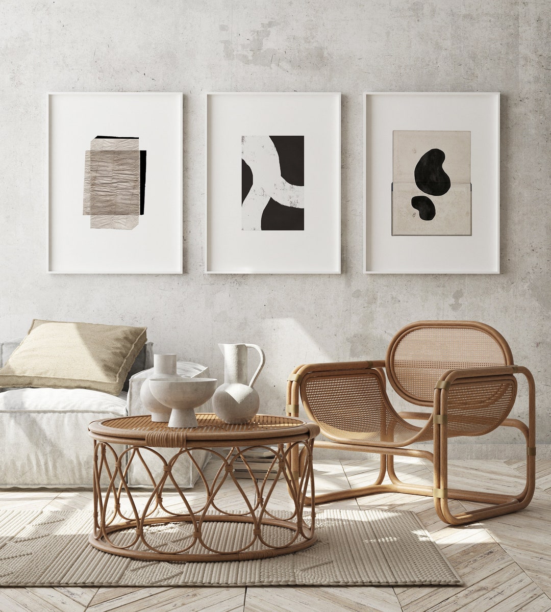 ABSTRACT WABI SABI Set of 3 Printable Art, Japandi Wall Decor, B&W Art ...