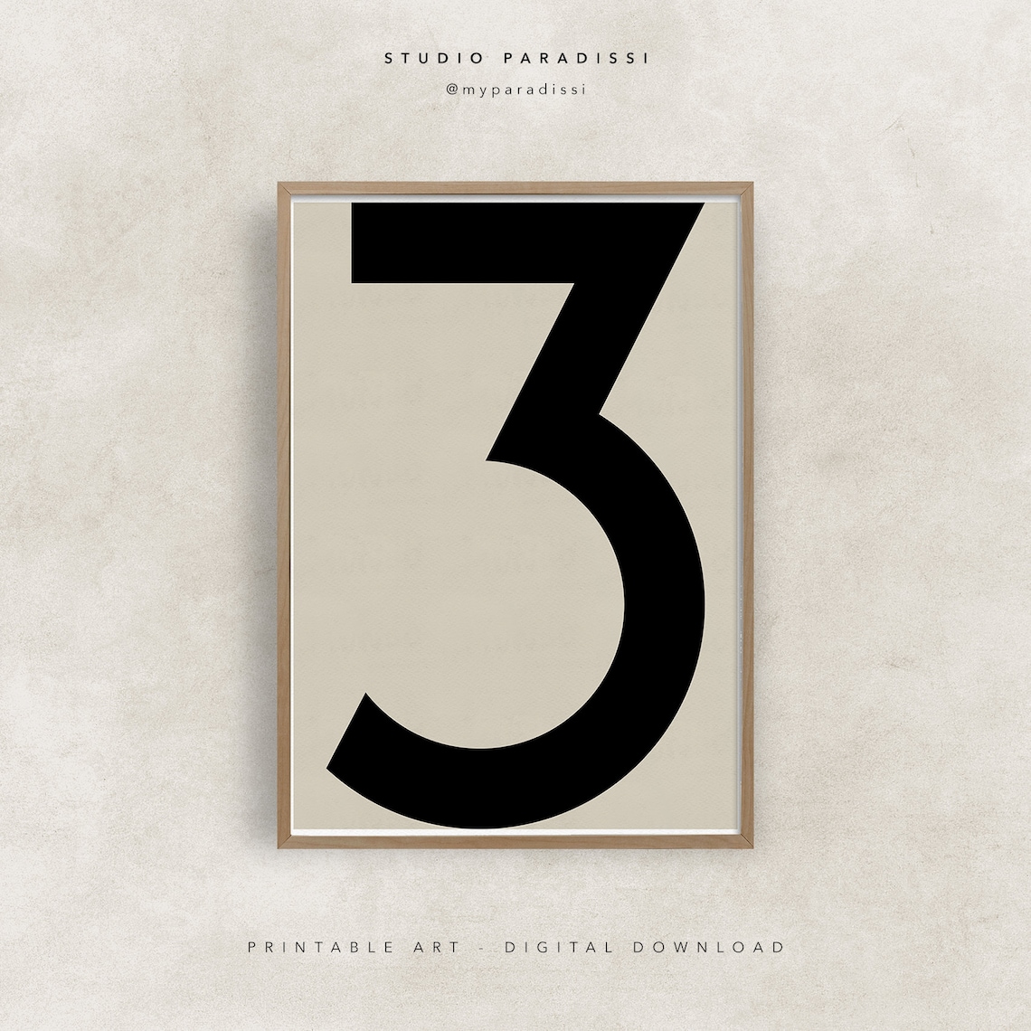 NUMBER 3 Printable Sign Modern Typography Art Print | Etsy