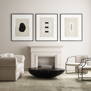 CONJUNTO ZEN ABSTRATO de 3 artes para impressão, decoração de parede Japandi, impressões artísticas em preto e branco, conjunto de estampas modernas, conjunto de pôsteres escandinavos, download instantâneo