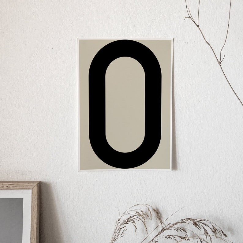 NUMBER 0 Printable Sign, Modern Typography Art Print, Minimalist Poster, Beige and Black Scandinavian Art Print, Large Wall Art, Graphic Art image 3