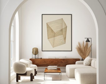 Beige Geometric Cube Art Print: Scandinavian Minimalist Decor (Downloadable)