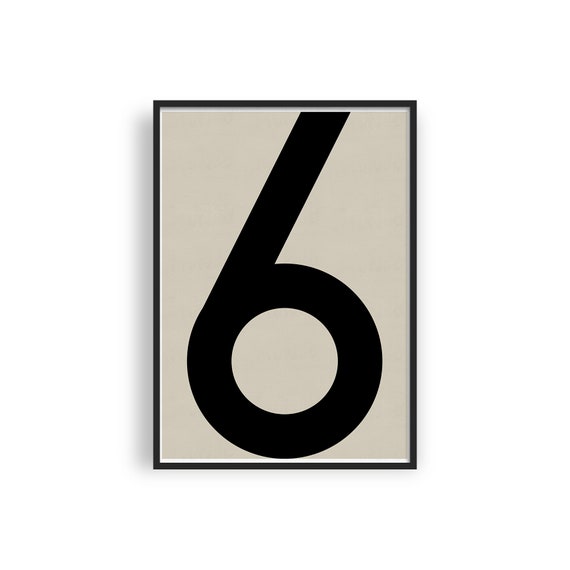 Number 6 Art Print: Beige & Black Scandinavian Typography (digital