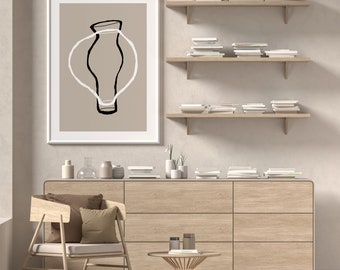 Japandi Pottery Line Art Print: Beige Scandinavian Decor (Digital Download)