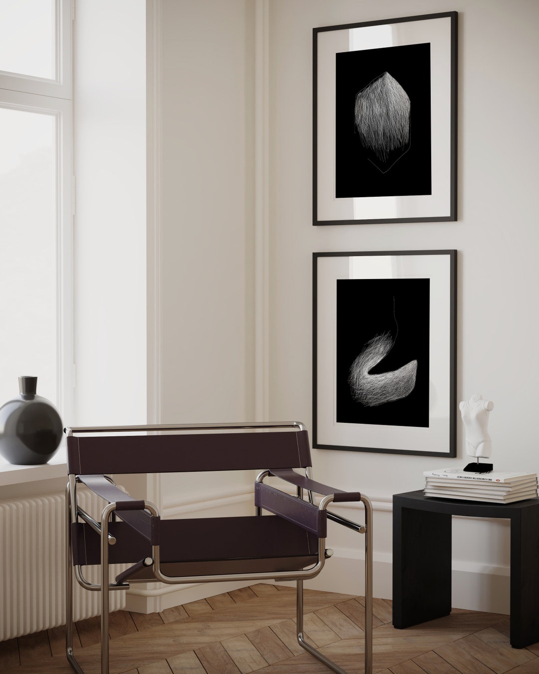 Abstract Black and White Print Set: Scandinavian Minimalist Decor ...