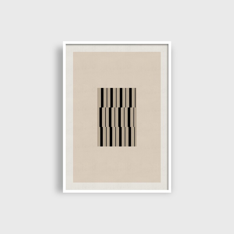 May include: A framed print with a beige background and a black and white geometric pattern in the centre.