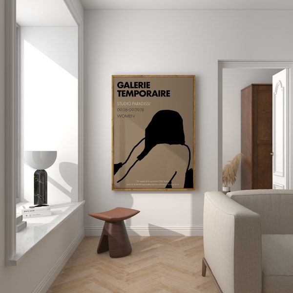 Contemporary Exhibition Poster Giclee Art Print, Brown Graphic Wall Decor, Modern Scandinavian Art, Gallery Poster, GALERIE TEMPORAIRE/12