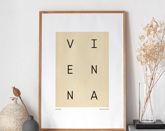 VIENNA Printable Poster, Minimalist City Poster, Modern Travel Poster, Austria Typography City Art, Travel Gift, Minimalist Wall Decor