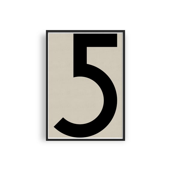 Number 5 Print: Beige and Black Scandinavian Typography (digital