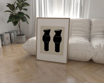 Black Abstract Pottery Art Print: Minimalist Scandinavian Decor (Digital Download)