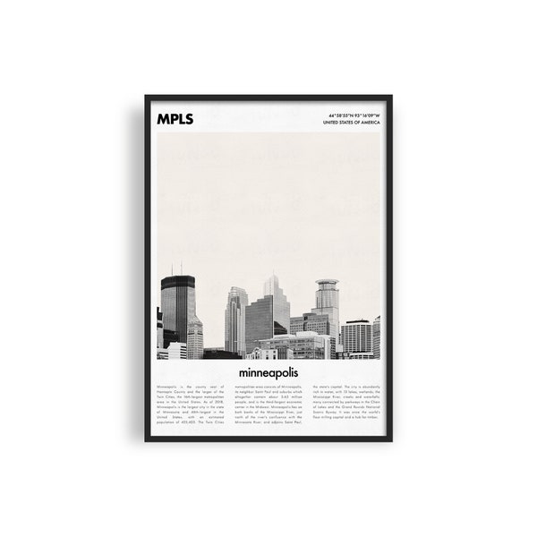 MINNEAPOLIS Printable Poster, Minimalist Travel Poster, Modern City Poster, Minneapolis Skyline, Minnesota Typography Art, USA Travel Gift