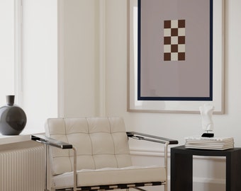 Checkered Art Print: Beige, Lilac, & Brown Scandinavian Poster (Digital Download)