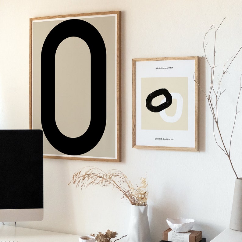 NUMBER 0 Printable Sign, Modern Typography Art Print, Minimalist Poster, Beige and Black Scandinavian Art Print, Large Wall Art, Graphic Art image 4