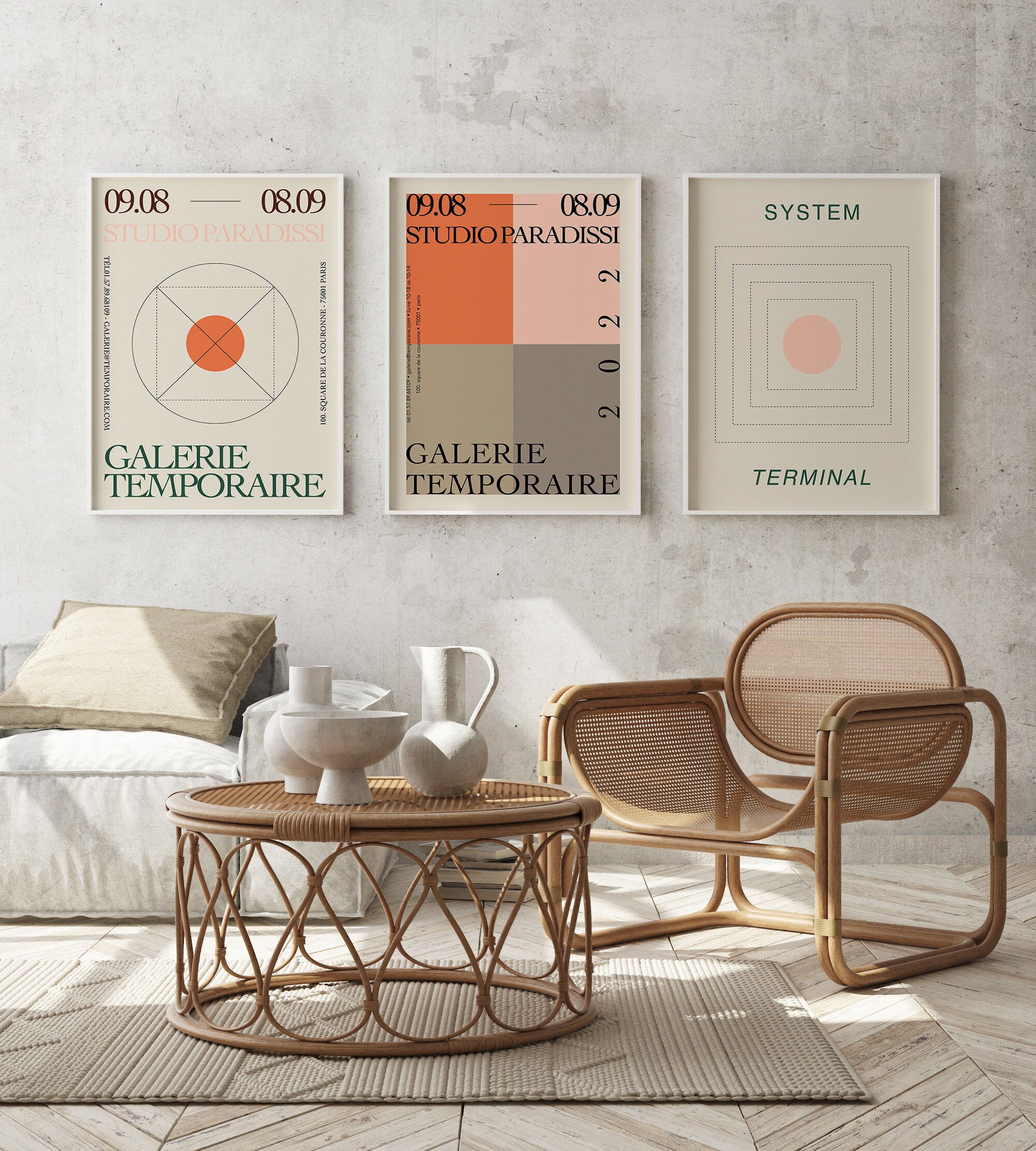 Geometric Art Print: Pink Circle Beige Background (digital