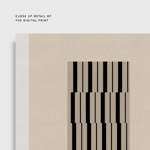 May include: Abstract geometric pattern with black and beige vertical stripes. The stripes are arranged in a staggered pattern, creating a visual rhythm.