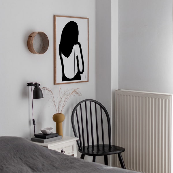Abstract Woman Printable Art, Black White Drawing, Modern Wall Decor, Minimalist Art, Scandinavian Poster, Female Line Art, LILA B&W
