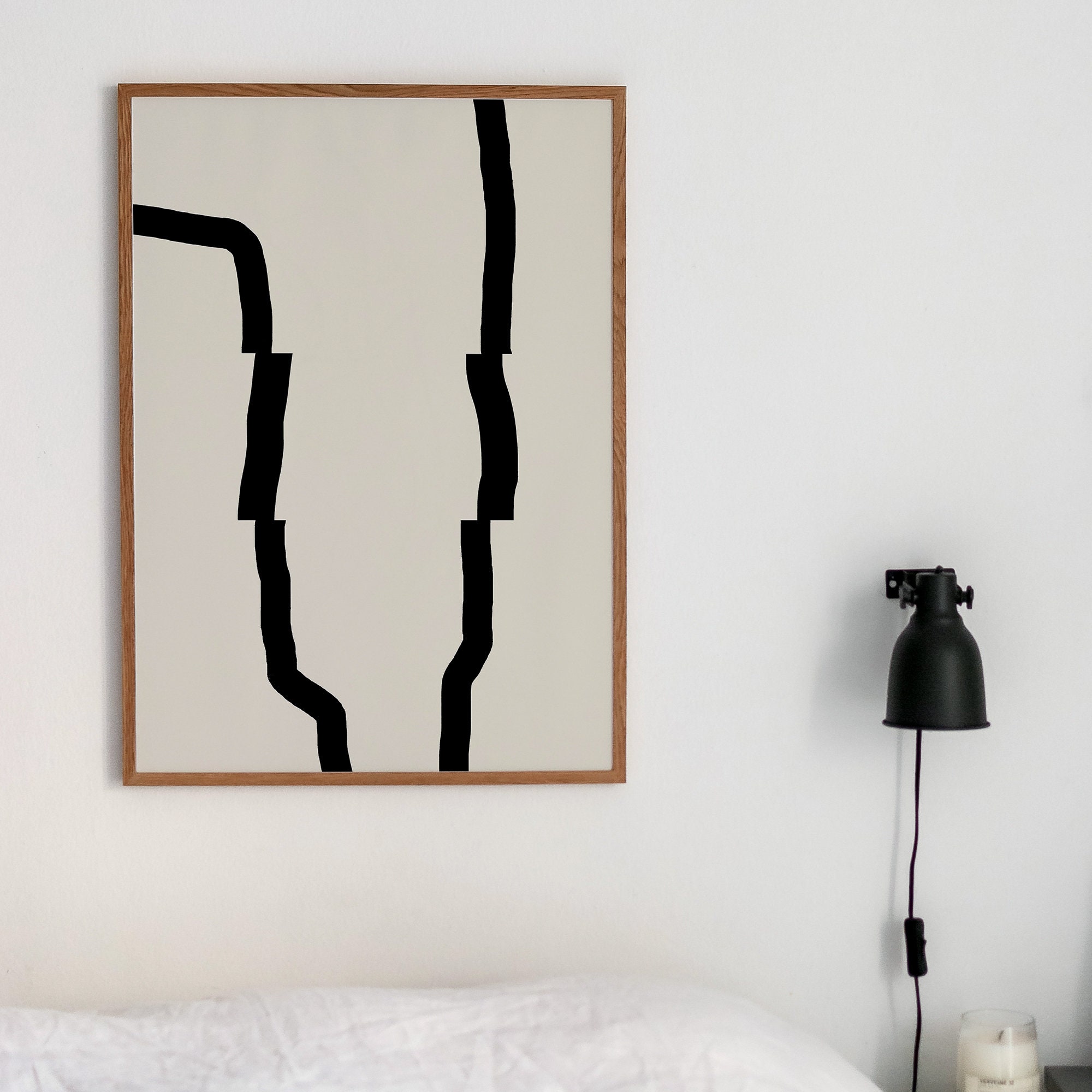 Abstract Line Printable Drawing Black Beige Art Print Modern | Etsy