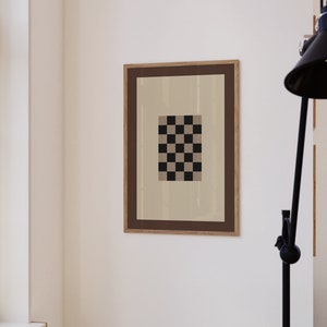 Modern Checkered Beige Brown Black Art Print, Geometric Folklore Wall Art, Minimalist Squares Printable Art, Scandinavian Poster, PATTERN/12