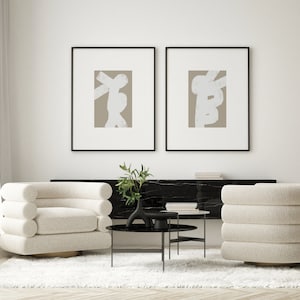 ABSTRACT Set of 2 Printable Art, Beige White Art Print, Modern Gallery Wall Decor, Minimalist Geometric Art, Abstract White Line Drawing