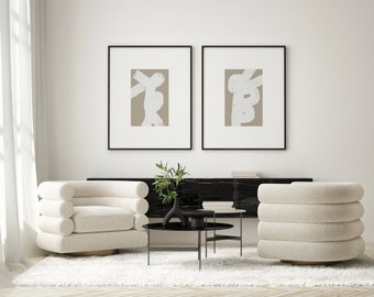 ABSTRACT Set of 2 Printable Art, Beige White Art Print, Modern Gallery Wall Decor, Minimalist Geometric Art, Abstract White Line Drawing