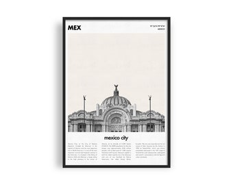 MEXICO CITY Printable Poster, Minimalist Travel Poster, Modern City Print, Palacio De Bellas Artes, Mexico Typography Art,Modern Travel Gift