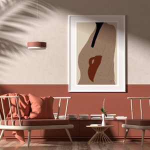 Abstract Woman Printable Art, Beige Drawing, Modern Wall Decor, Minimalist Scandinavian Poster, Female Figure Art, WOMAN WITH VASE/3