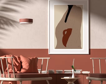 Abstract Woman Art Print: Beige Scandinavian Decor (Digital Download)