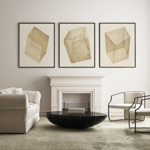 Abstract Cube Collage Print Set: Japandi Geometric Art (Digital Download)