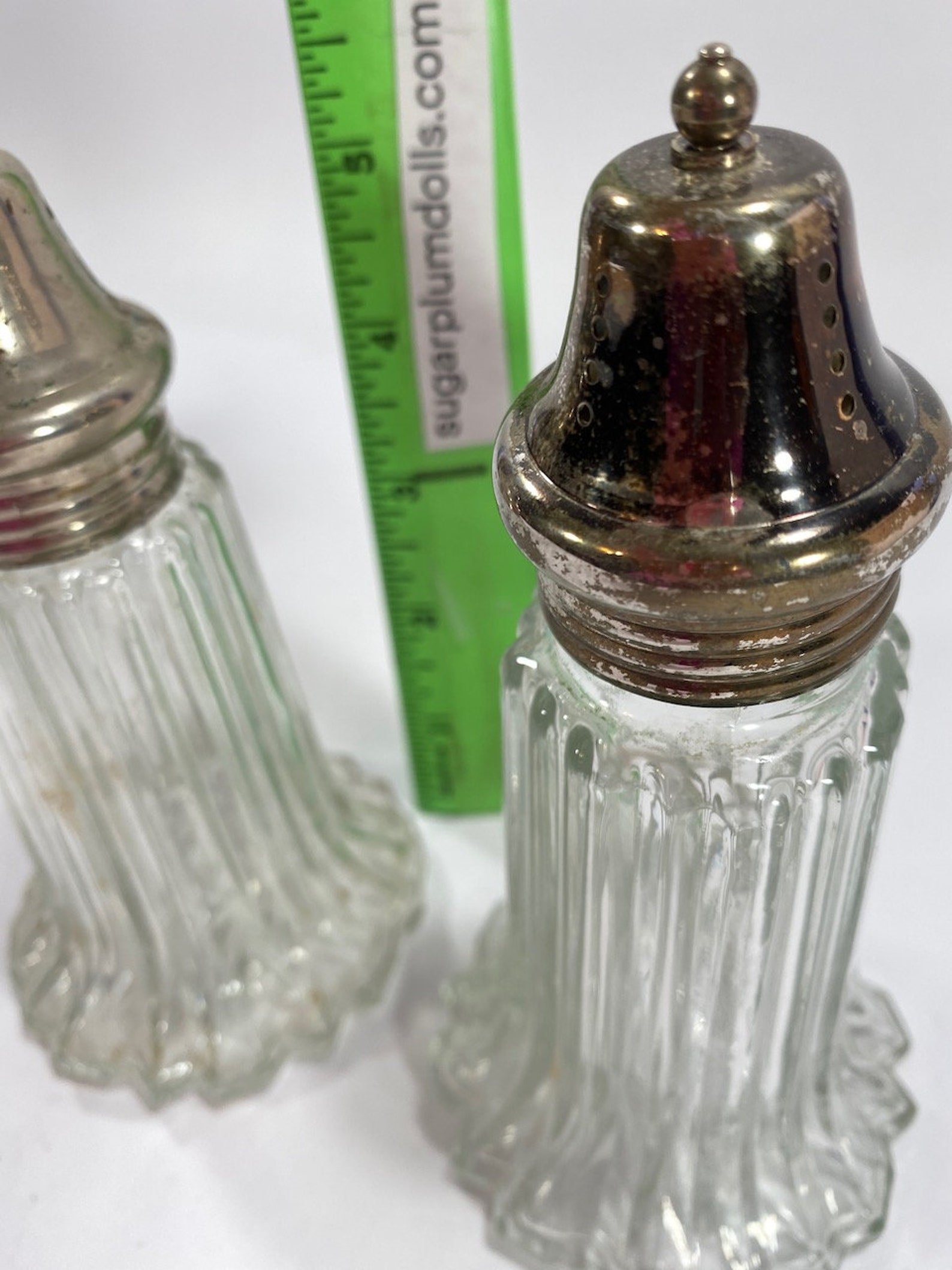 Large Fluted Glass Salt & Pepper Shakers Etsy