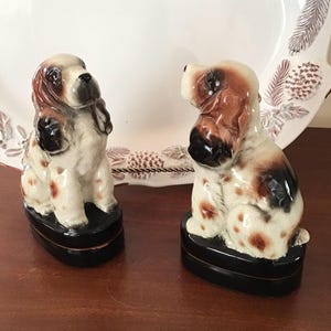 Vintage Takahashi Spaniels Pair Bookends/High Quality Crackle Finish Set of Dogs Book Ends/Great Gift for Dog Lover/Mid Century Ceramic
