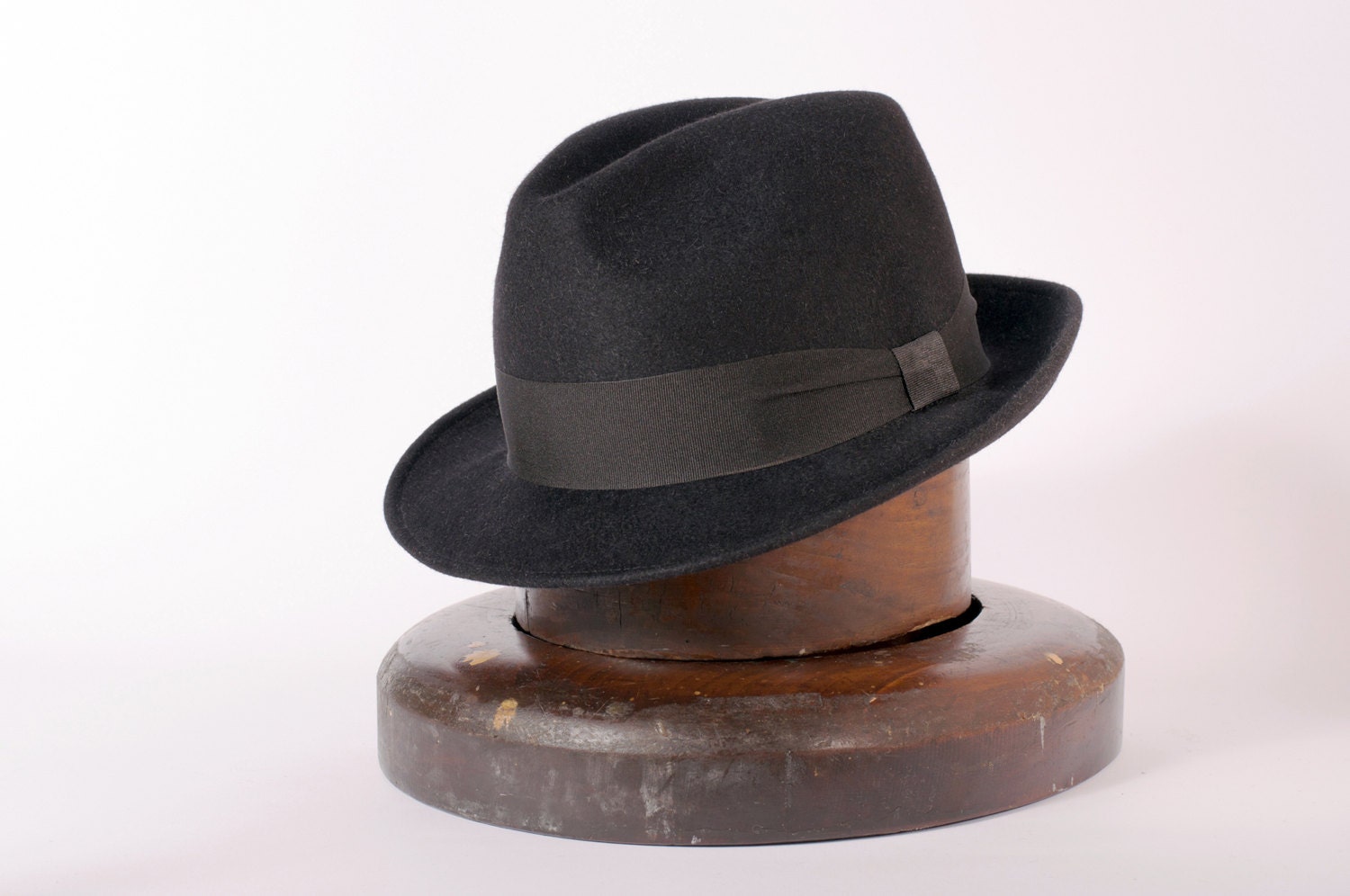 Mens HAT black felt winter autumn small brim hat fedora trilby Etsy