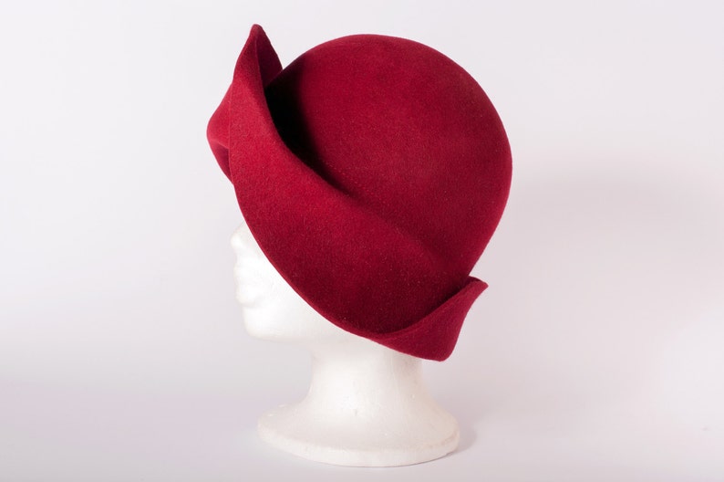 cloche vintage style handmade hat gatsby style women hat Winter hat Dark Red felt hat