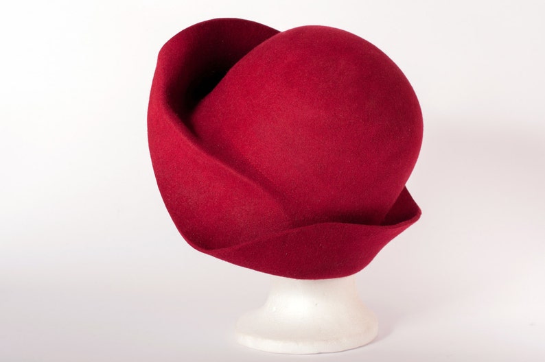 cloche vintage style handmade hat gatsby style women hat Winter hat Dark Red felt hat