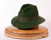 Mens hat / green felt winter autumn wide brim hat fedora trilby hat