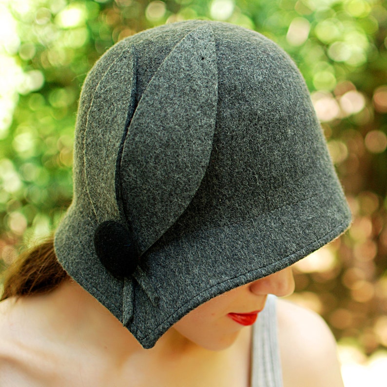 Women hat / Grey felt cloche hat vintage style handmade hat / Etsy