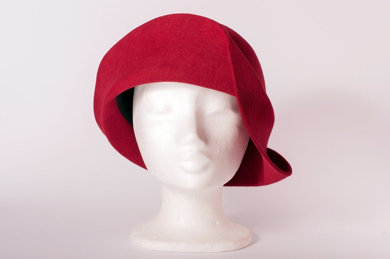 cloche vintage style handmade hat gatsby style women hat Winter hat Dark Red felt hat