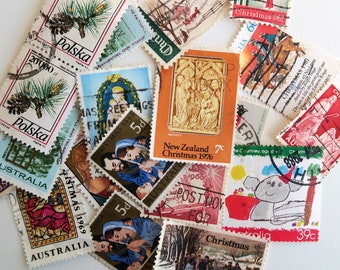 Vintage Christmas Stamps, Postage Stamps, Vintage Stamps for Craft, Paper Craft, Paper Ephemera, Christmas Craft Supplies, Vintage Christmas