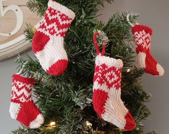 Mini Stocking Tree Decorations, Hanging Tree Ornaments, Handmade Christmas, Knitted Christmas Stocking, Knitted Tre Decorations, Scandi Xmas