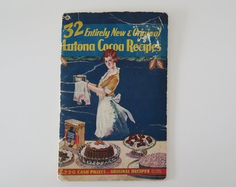Vintage Cookery Book, Lutona Cocoa Recipes, Dessert Recipe Book, 1920s Advertising, Vintage Chocolate Memorabilia, Vintage Food Illustration