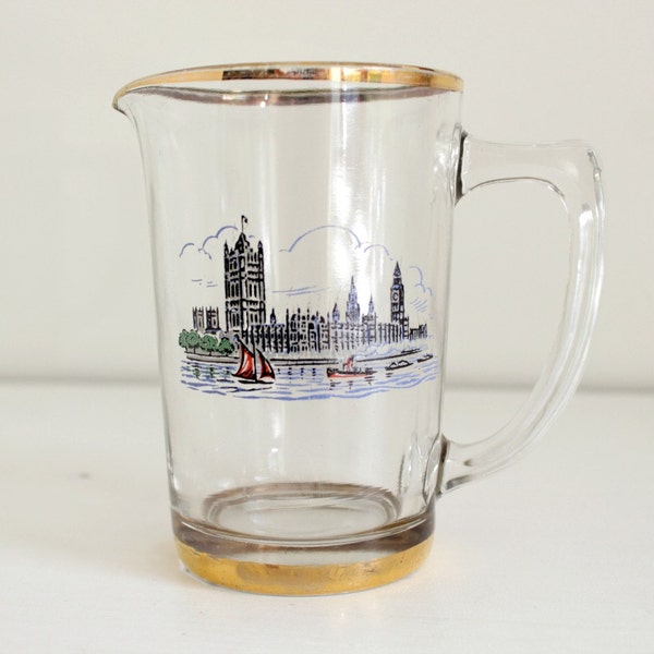Vintage Glass Jug, London Souvenir, Houses of Parliament, Milk Jug, Vintage Kitchen, Gift, Decorative Jug, Vintage Decor
