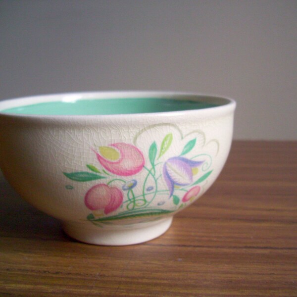 Vintage 1930/1940 Susie Cooper 'Dresden Spray' Turquoise Sugar Bowl